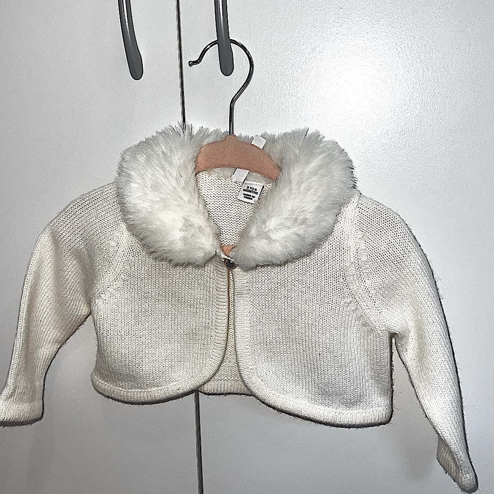 Janie and Jack Faux Trim Cropped Cardigan Cream Color 3 - 6 months